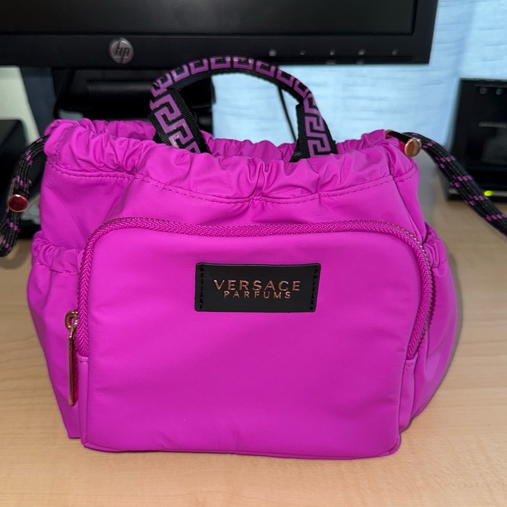 Versace Parfums fuchsia pink mini drawstring tote handbag | NWOT